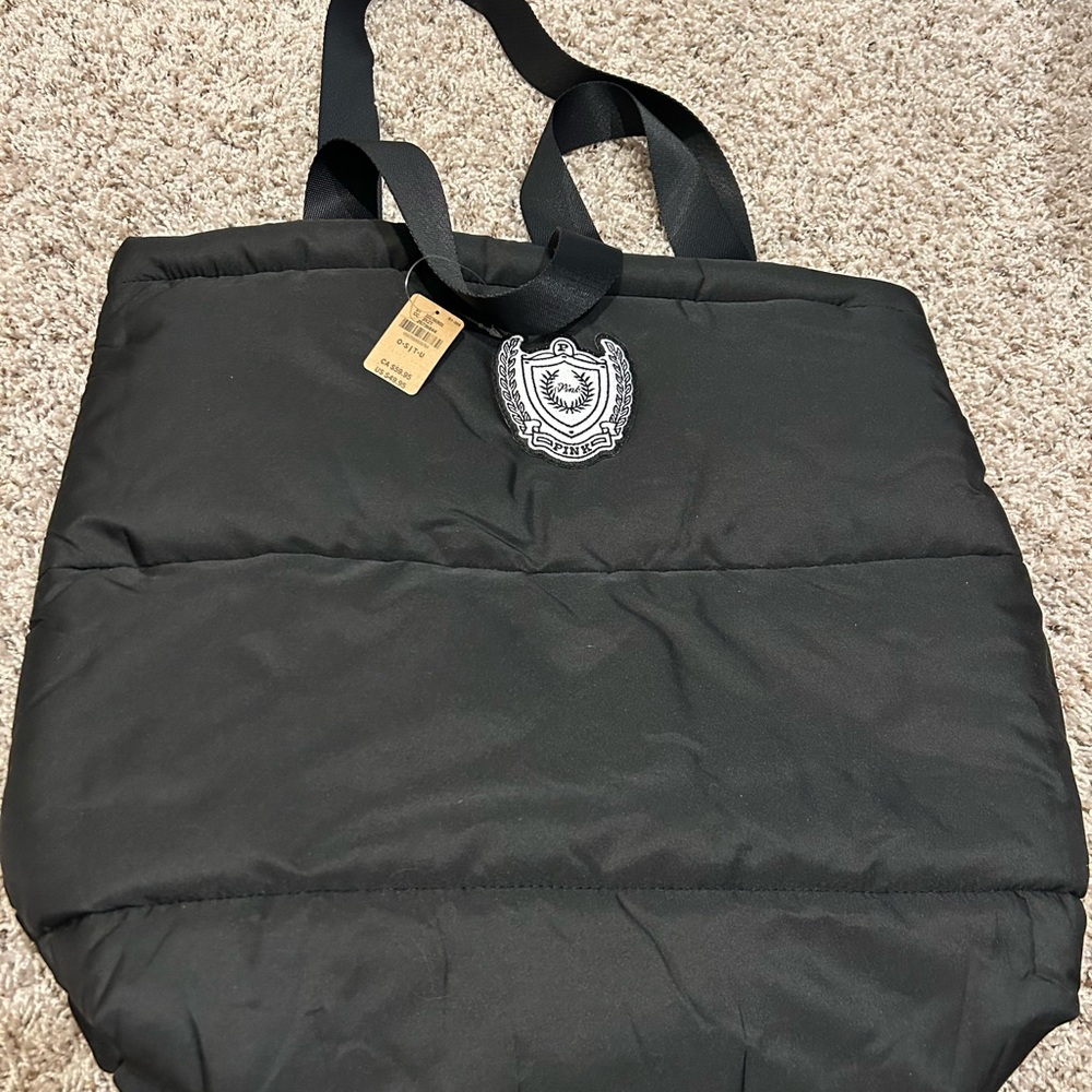 NWT VS PINK Black Puffy Zippered Tote